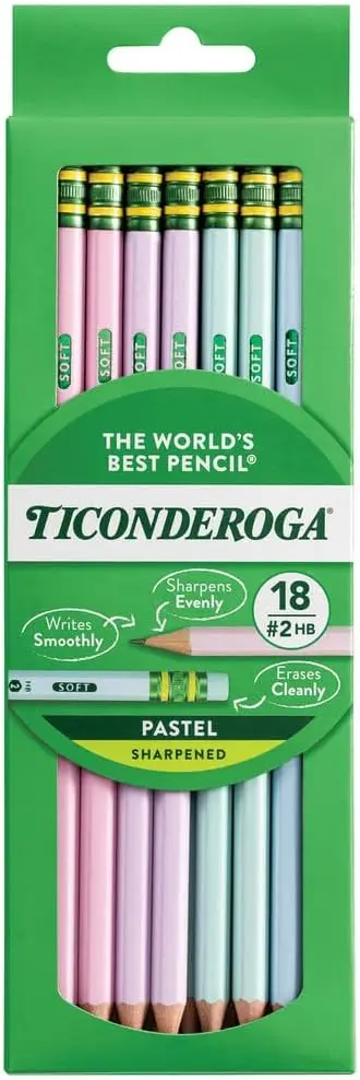 

Pre-Sharpened Wooden Pencils, 2 HB Soft, Pastel Colors, 18 Count - Smooth Writing for Kids and Adults
