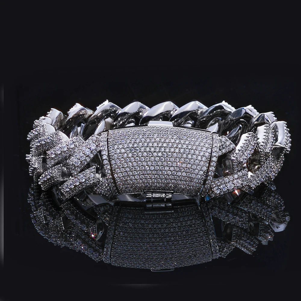 

ESKEEM 18mm Shiny 3 Row Diamond White Gold Cuban Bracelet for Men Full Prong Iced Out Cuban Link Chain Hip Hop Jewelry