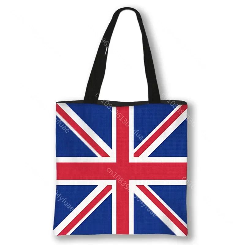 British Flag of England Canvas Shopping Bag Ladies National Flag Print Shoulder Bag Foldable Shopping Beach Tote Bag