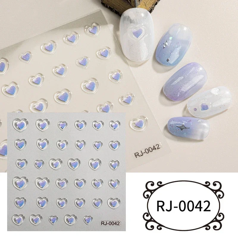 Valentine's Day Nail Art Stickers 5D Soft Embossed Flower Love Heart Pattern Adhesive Sliders Women DIY Graffiti Nail Decals