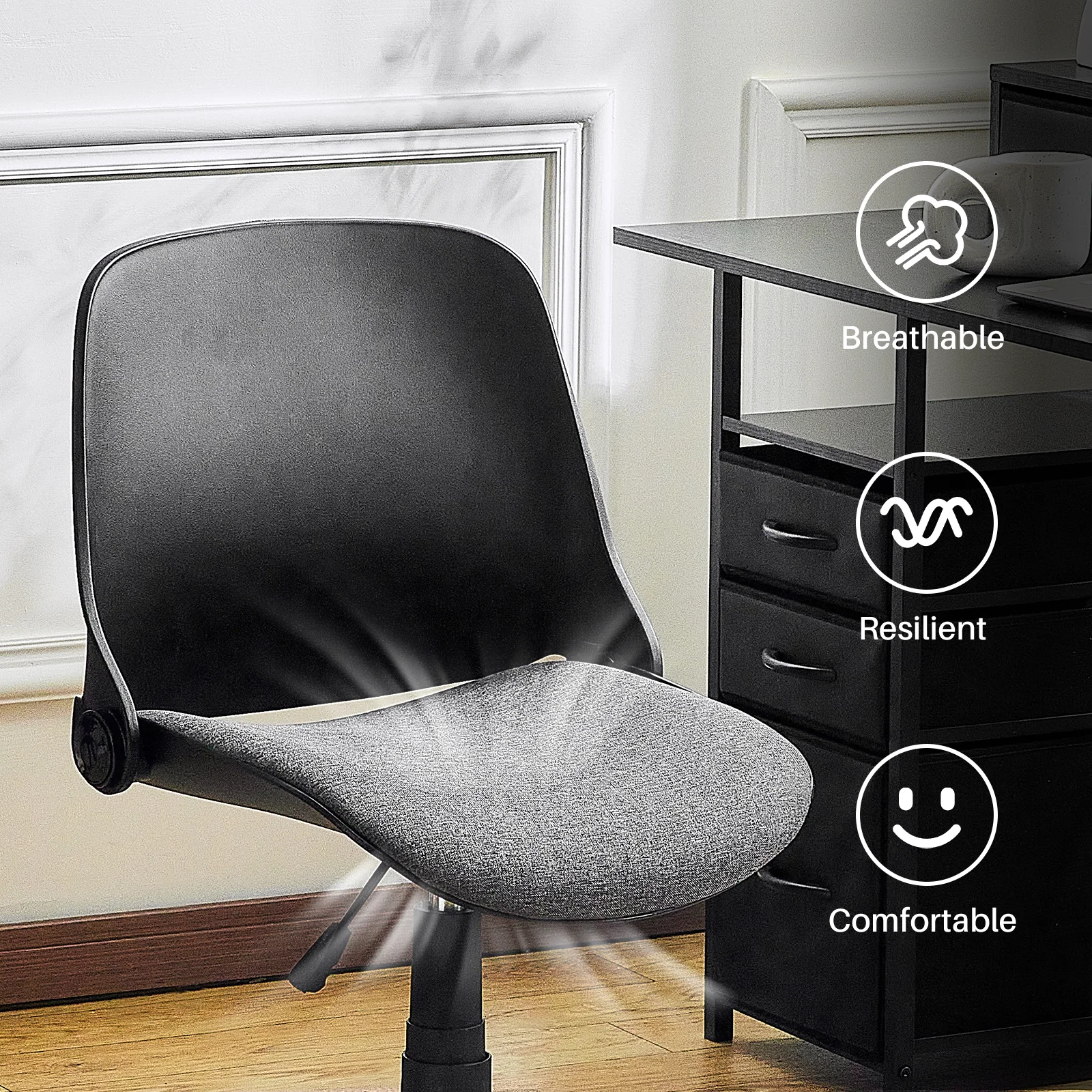 REDLIFE-Office Chair with Foldable Backrest, Desk Chairs, Armless Computer Chair, Adjustable Furniture for Home and Office