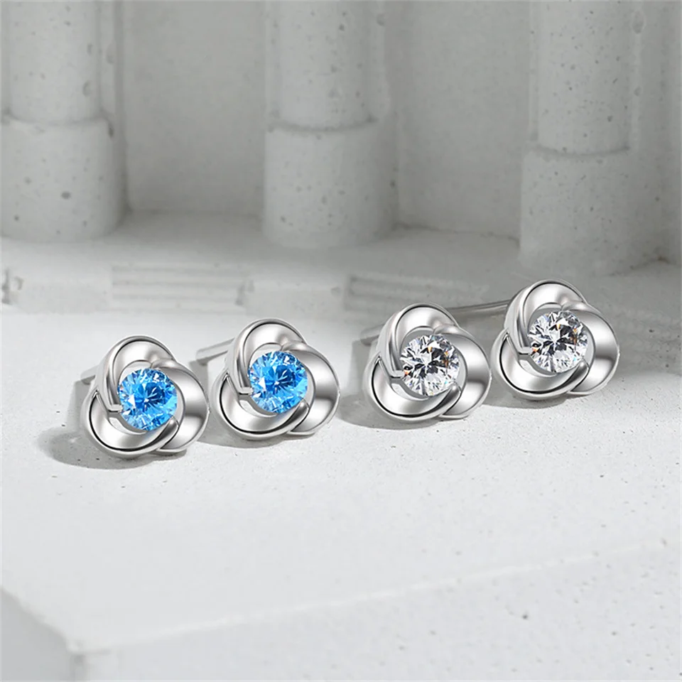 

Lucky Clover All-match Earrings Three Rose Petals Small Fresh Earrings Heart of the Ocean Aquamarine Zirconia Earrings For Women