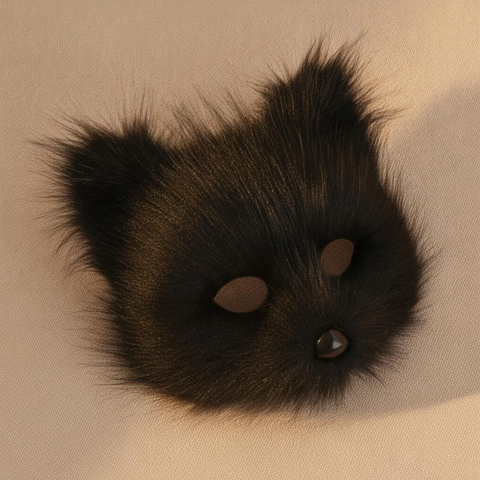 Furry Cat Face Cover Plush Half Mask Cosplay Party Eye Mask for Halloween Costume Accessory
