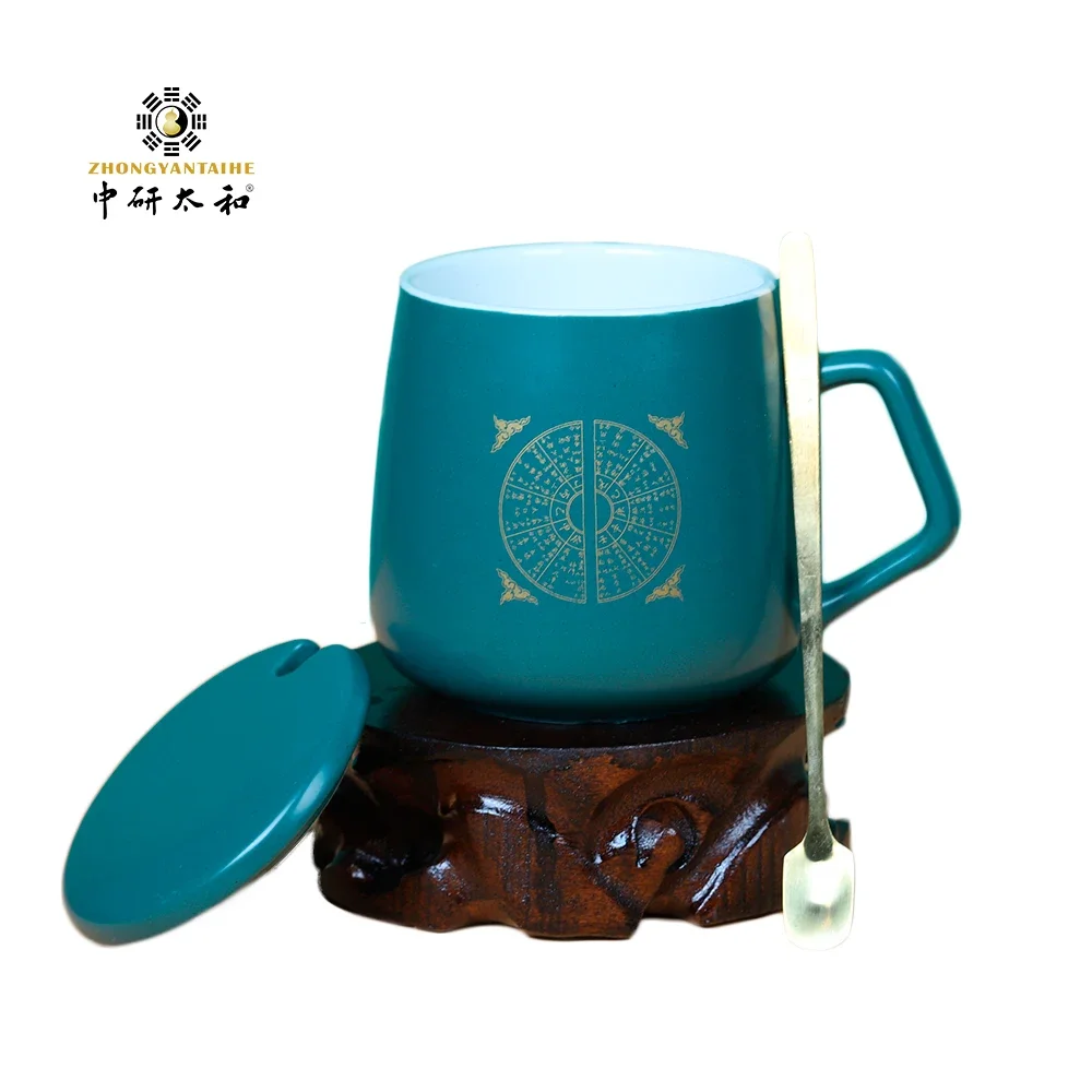 ZHONGYAN TAIHE Wholesale Matte Reusable Traditional Chinese Medicine Style Ceramic Coffee Cup with Spoon