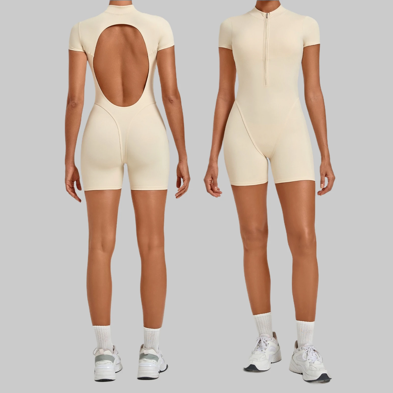 Women Gym Half-open Zipper on The Chest Backless Yoga Clothes Fitness Dance Jumpsuit Hip Lifting Tight Bodysuit Yoga Sportswear