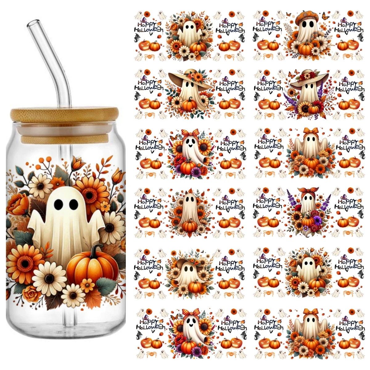 UV DTF Transfer Sticker Halloween ghost For The 16oz Libbey Glasses Wraps Bottles Cup Can DIY Waterproof Custom Decals