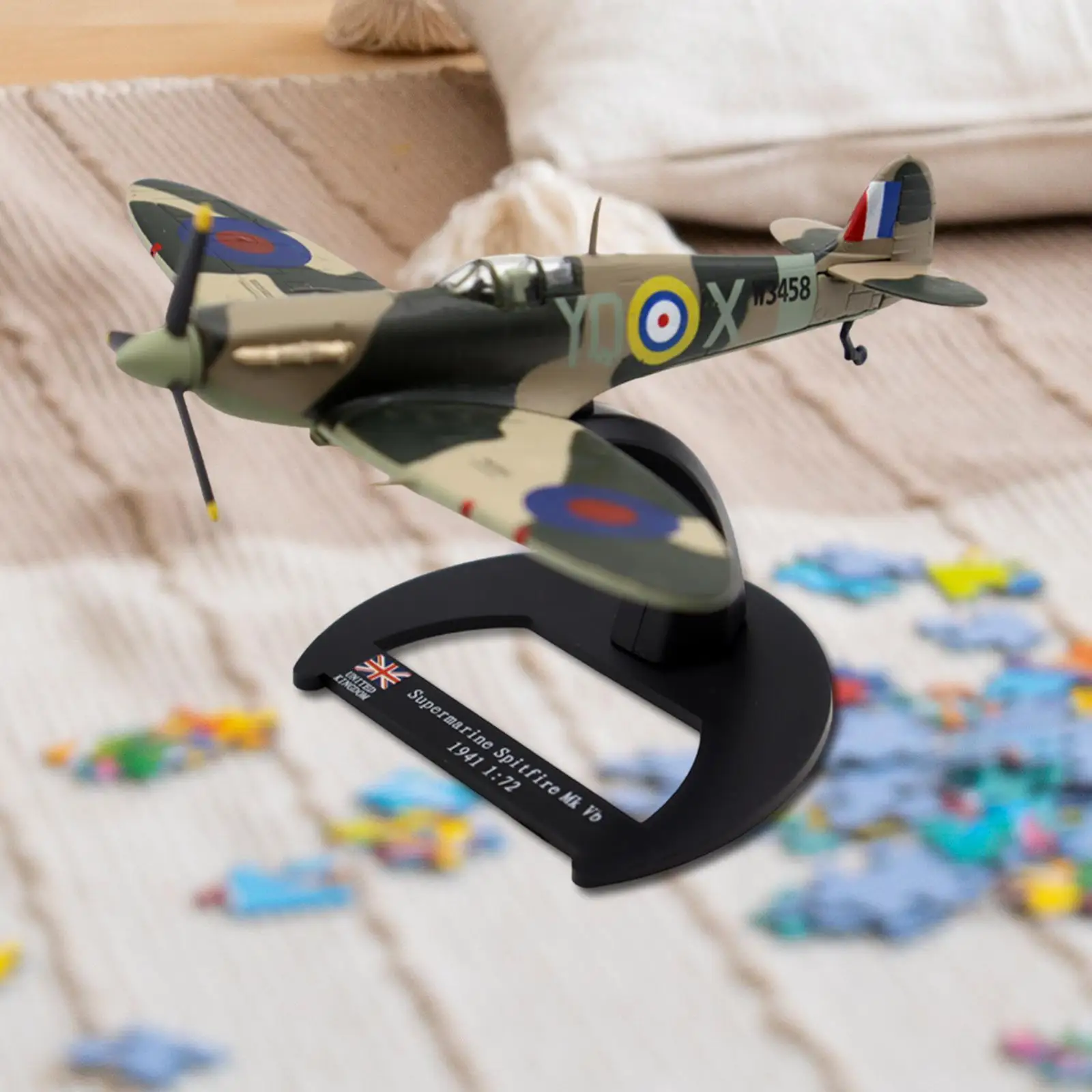 

1:72 Scale Model Aircraft Diecast Alloy Spitfire Fighter Toy with Stand for Room Decor
