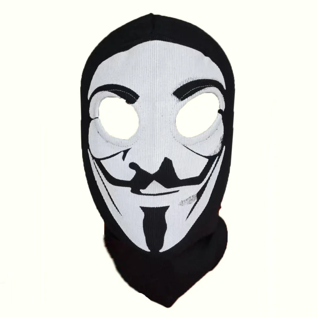 Máscara de tela de algodón hecha a mano, pasamontañas facial con capucha, Cosplay de Halloween V para máscara de Vendetta, máscara anónima de Guy Fawkes