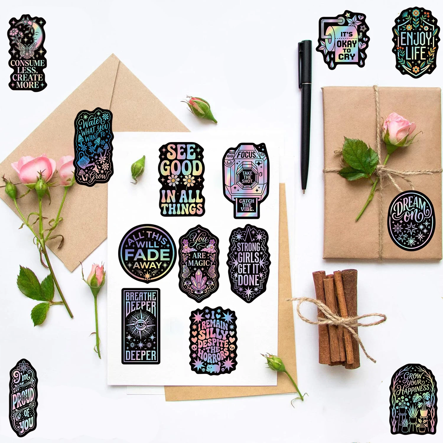 50PCS Cartoon Black Sticker Encourage Aestehtic Heart High Beauty Water Laptop Guitar Fridge Gift Phone Suitcase Sticker