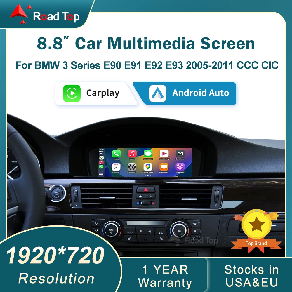 Écran d'affichage multimédia 8,8'' sans fil CarPlay Android Auto pour BMW Série 3 5 E60 E61 E90 E91 E92 E93 système CCC CIC