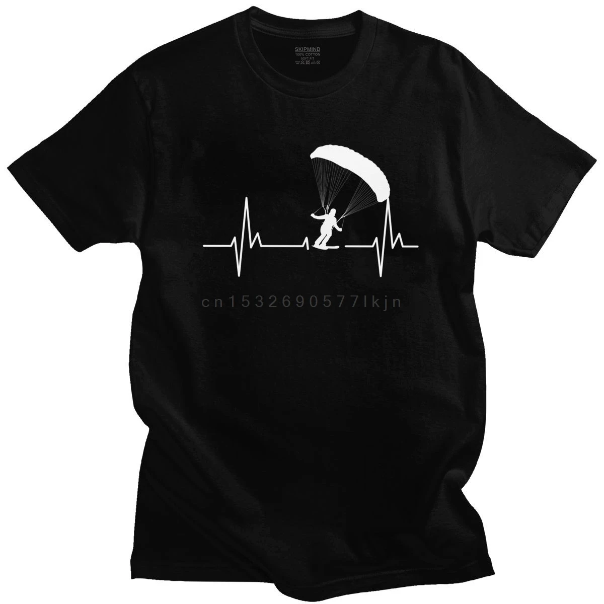 Funny Speedgliding Heartbeat Paragliding Ski Tee Shirts Top Men Short Sleeve Leisure Paramotor Cotton Parachute T-shirt Clothing