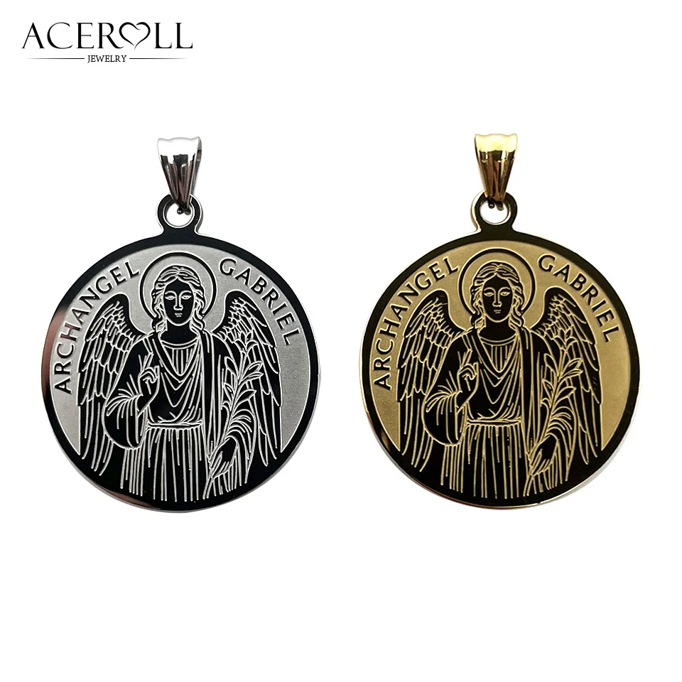 ACEROLL Colgante de acero inoxidable con medalla de Sigilo de San Arcángel Gabriel