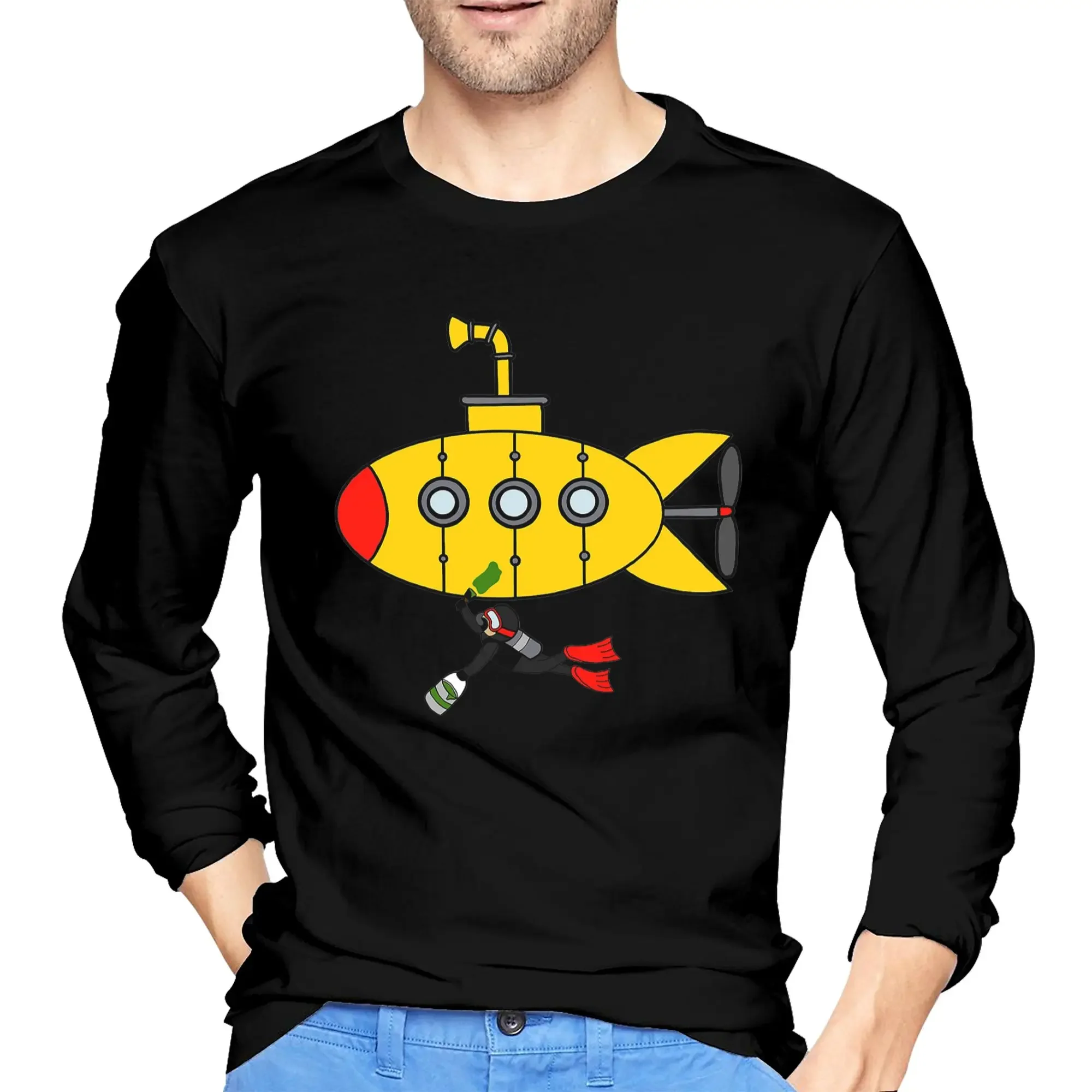 

Beatle Submarine Men's Long Sleeved T-shirt Breathable Round Neck T shirts Spring and Autumn Men tops