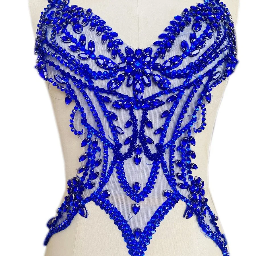 Hand-sewn bright diamond sequins and beaded patches for clothing