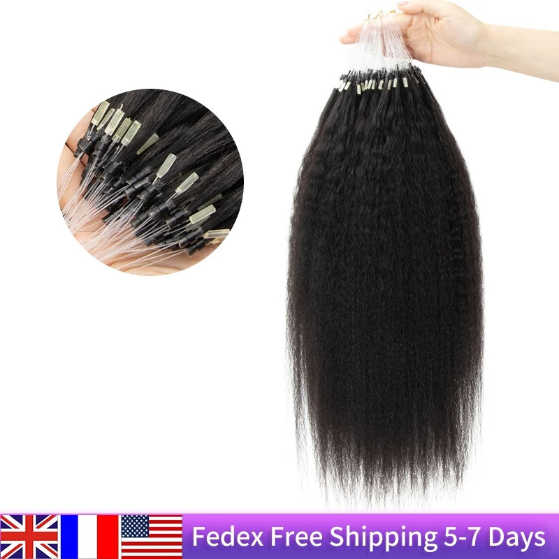 

MRS HAIR Kinky Straight Micro Loop Human Hair Extensions Microring Hair extensions Soft Keratin Bonds Remy #1B 50strands/pack