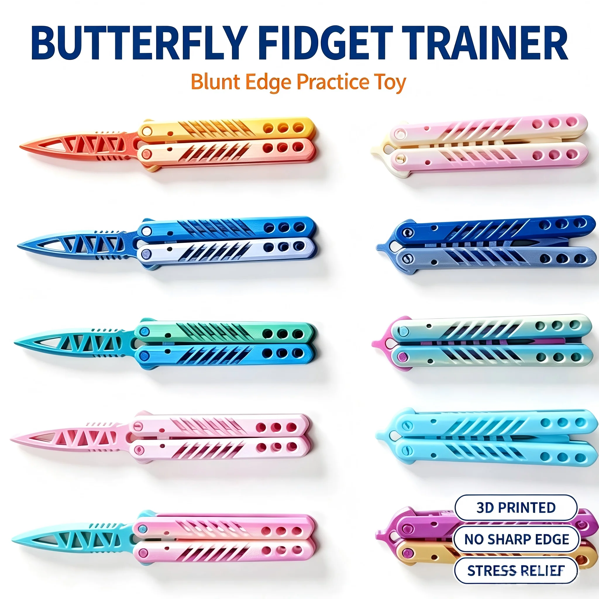 3D Printed Blunt Edge Butterfly Trainer EDC Practice Tool Anxiety Relief Fidget Toy Cool Stress Relief Gadget Beginners & Teens