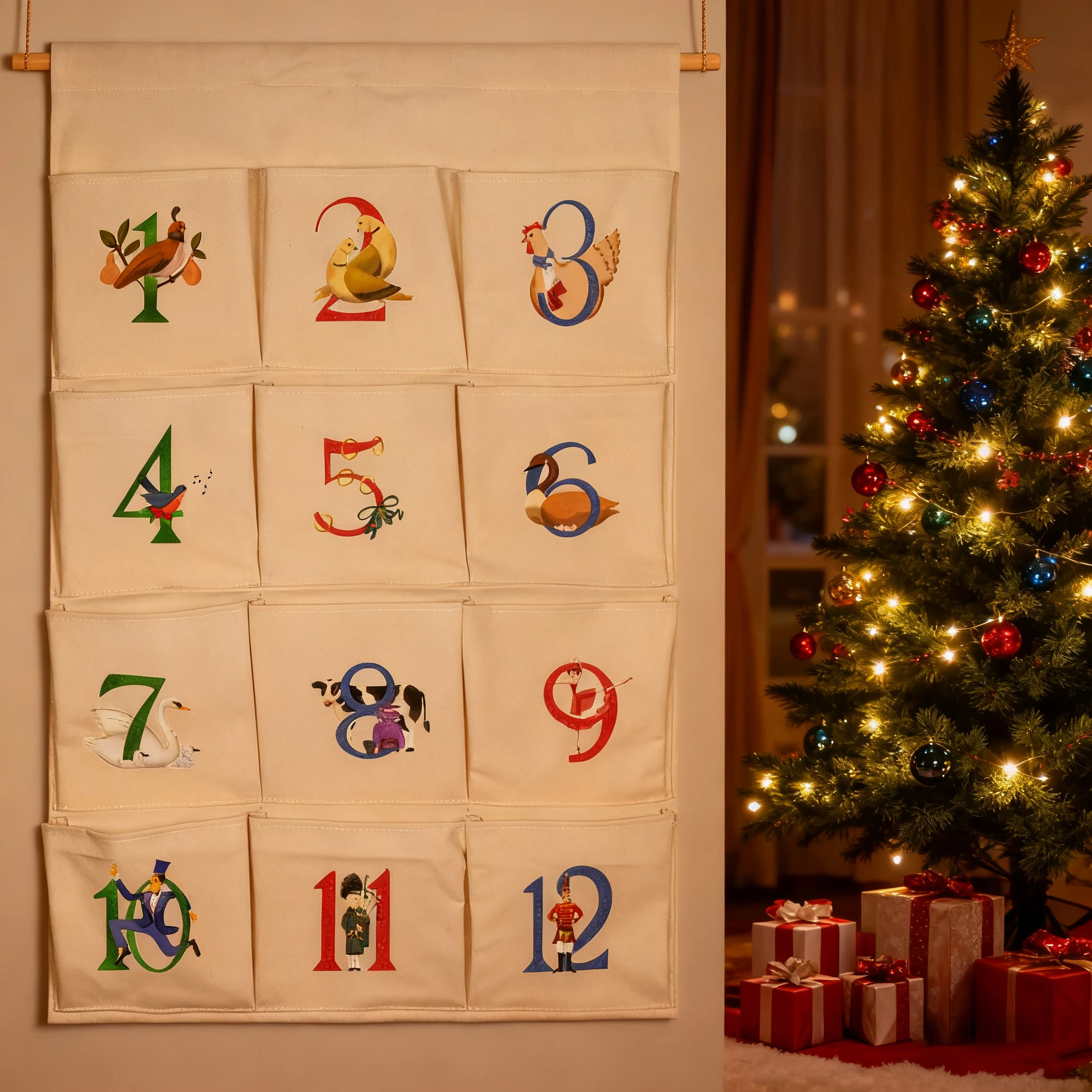 

DIY Customizable 12 Pocket Christmas Advent Calendar Bags Durable Reusable Canvas Countdown Home Decor Kid Gift Family Tradition