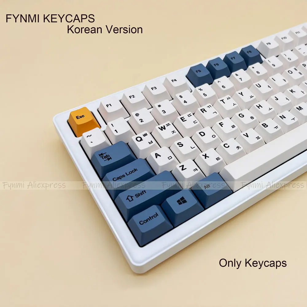 Fynmi Korean/EN PBT Keycaps Cherry Profile 144pcs ANSI layout Apricot Yellow Theme Dye Sublimation Use for Mechanical Keyboard