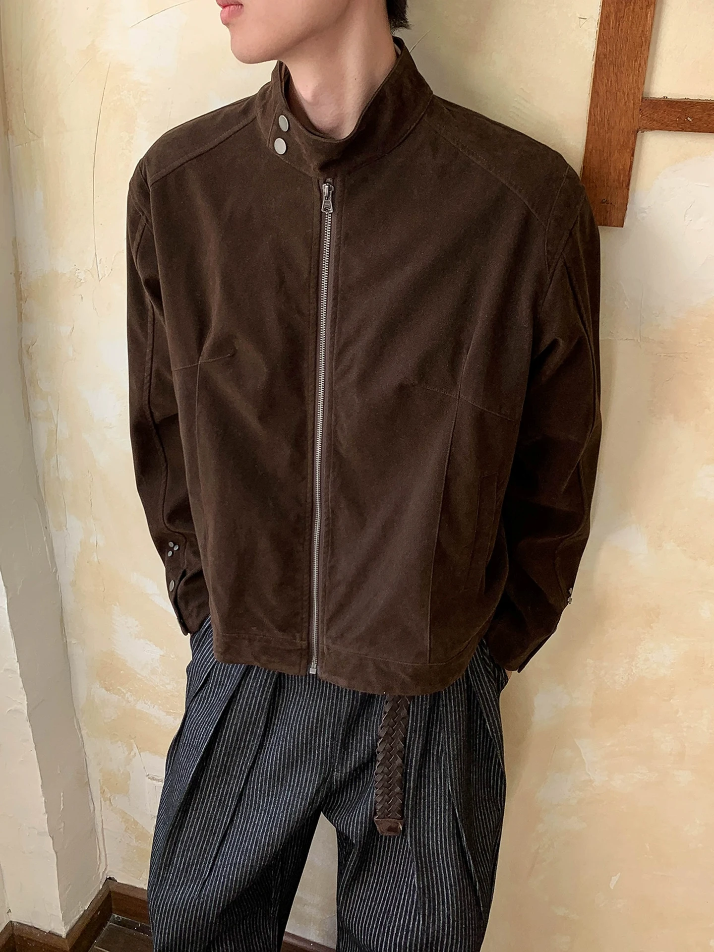 

Modern Harington Men's Jaet Autumn High-End Suede ort Baseball Sle Stand Collar Outerwear Youth Trend Outdoor Commute