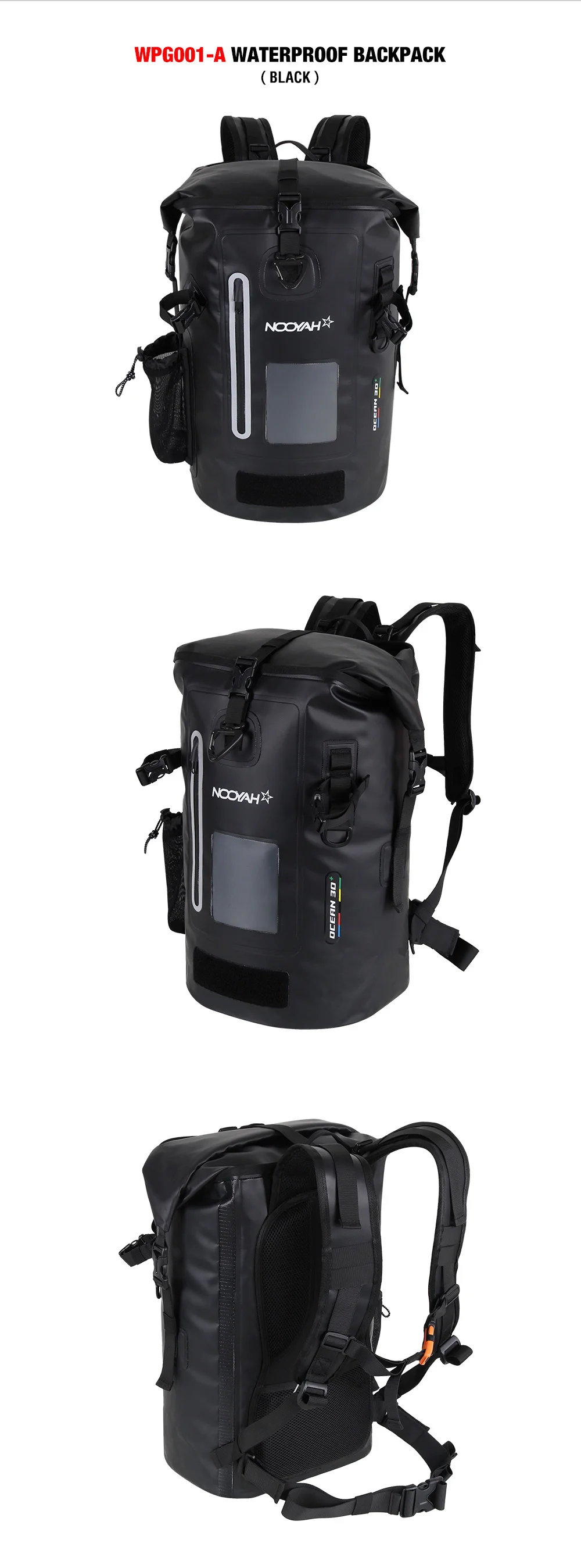 NOOYAH Waterproof Dry Bag IPX8 Roll-Top Closure Waterproof Backpack Fishing Bag Double Layer Rucksack Outdoor Sport Dry Backpack
