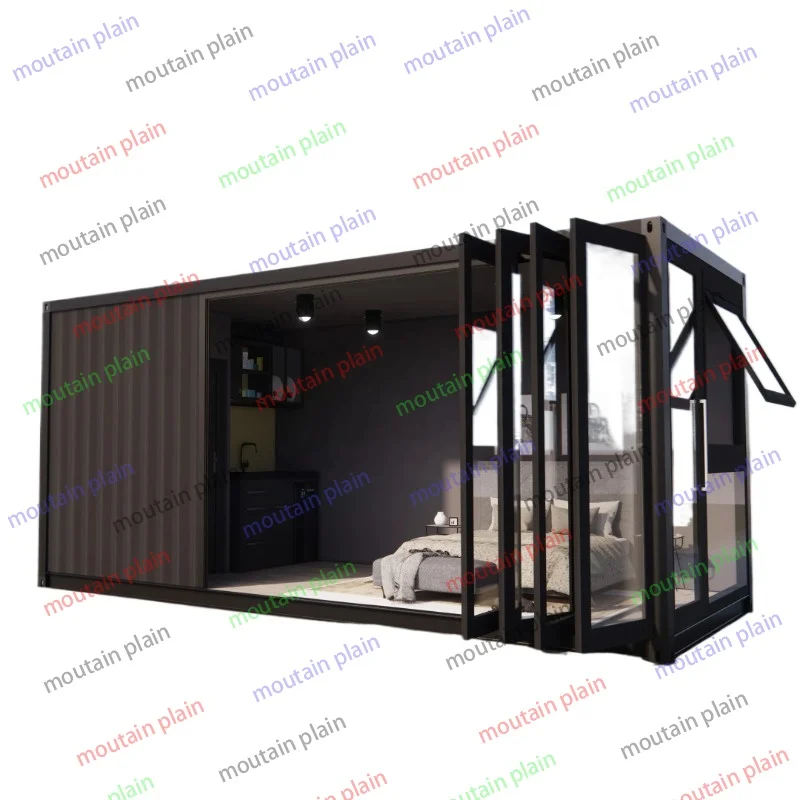 Luxury 20ft Prefabricated Houses  with One Bedroom Hotel Use with Kitchen Bathroom Black Shipping Container House