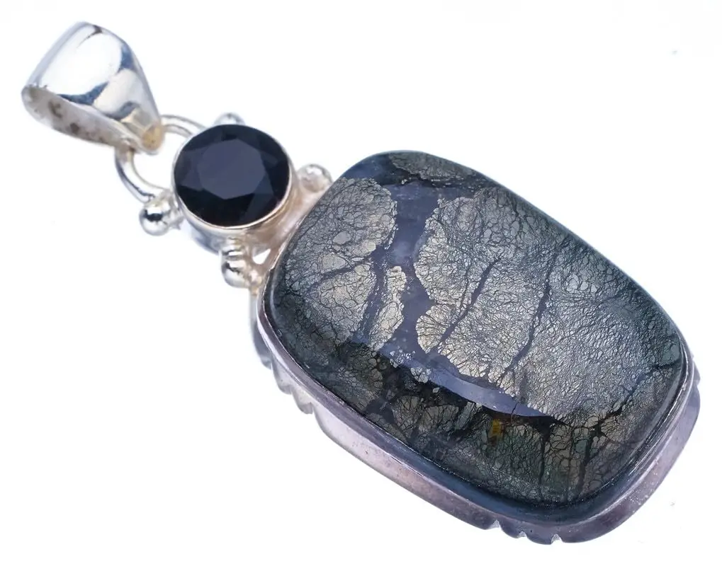 

Hesy® Natural Apache Parmyorite Black Onyx Handmade 925 Sterling Silver Pendant 1.75" F3629