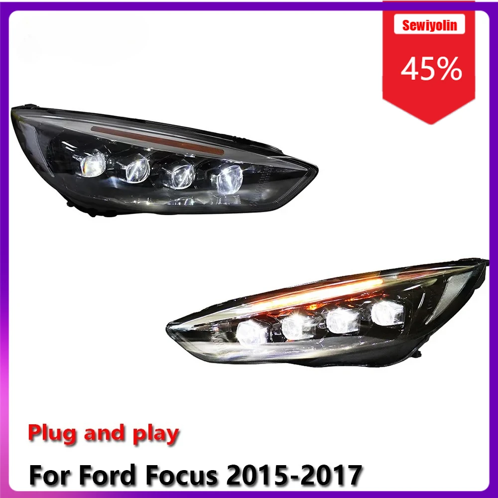 

Sewiyolin Car LED Lamp Headlight Assemblies For Ford Focus 2015-2017 Fog DRL Brake Turn Signal Lamp