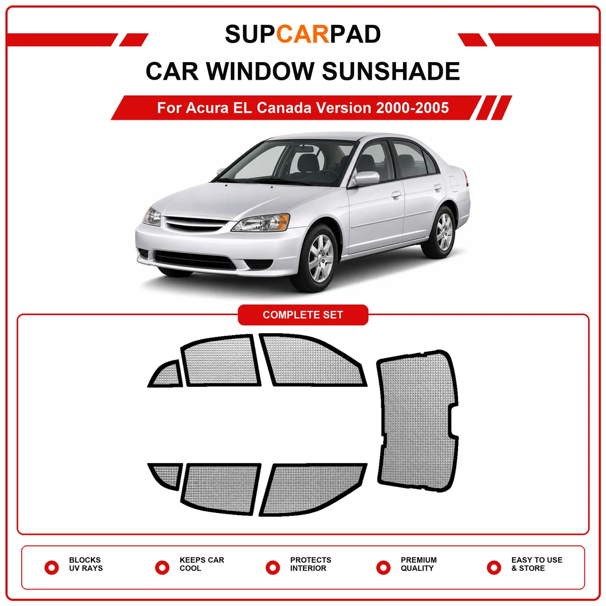 For Acura EL Canada Version 2000-2005 Pre‑Cut Auto Window Sunshade Anti‑UV Car Sun Visor Protector