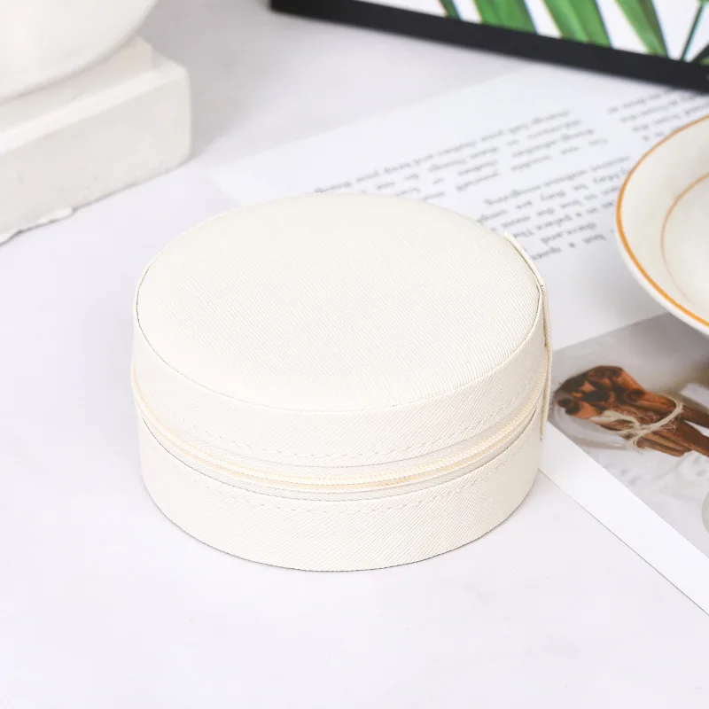 Portable Round Jewelry Box Necklaces Earrings Rings Jewelry Organizer Display Travel Jewelry Case Boxes Pu Leather Storage Box image 5