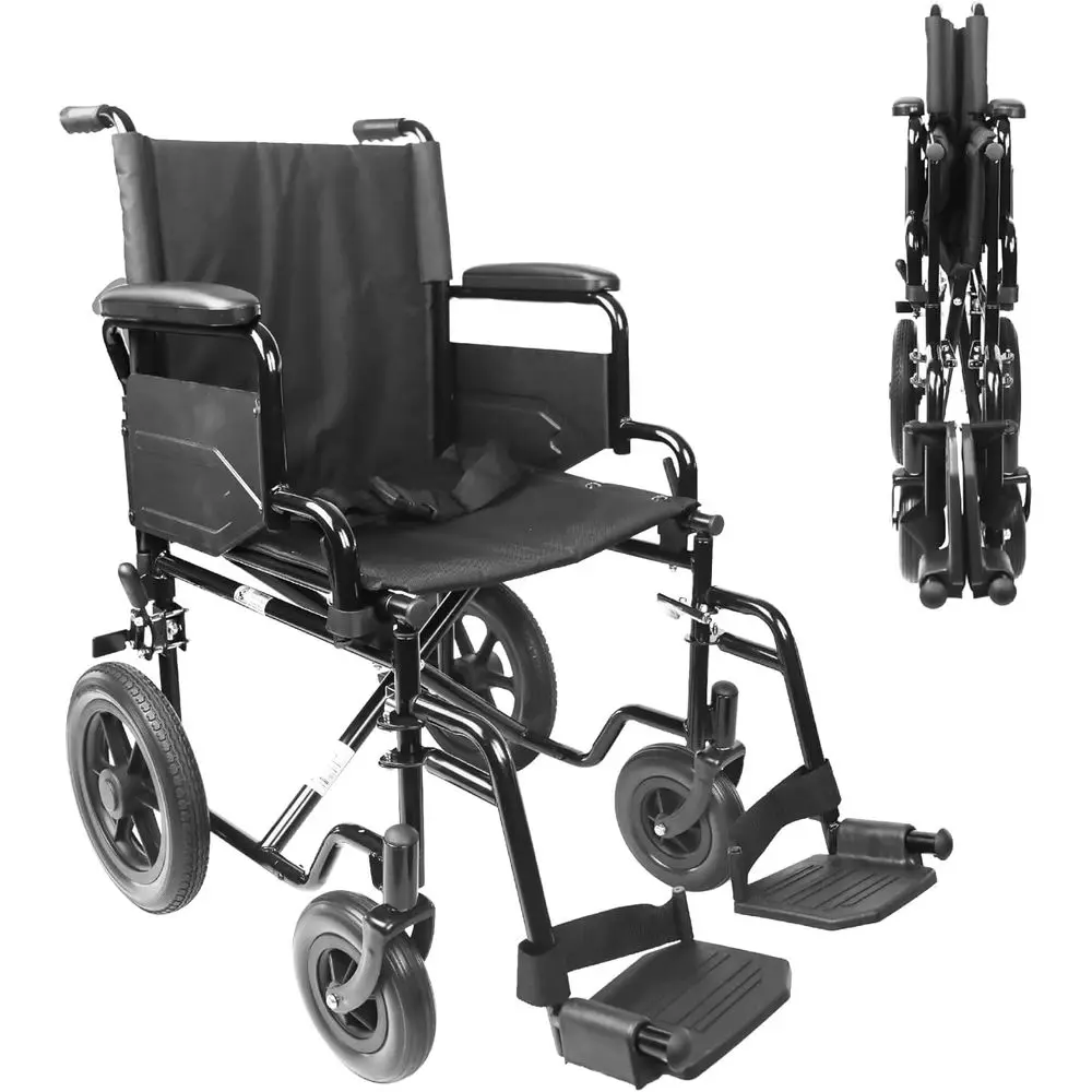 

18 Wide Seat Adult Senior Transport Wheelchair with Lip-Back Armrests and Swing-Away Footrests