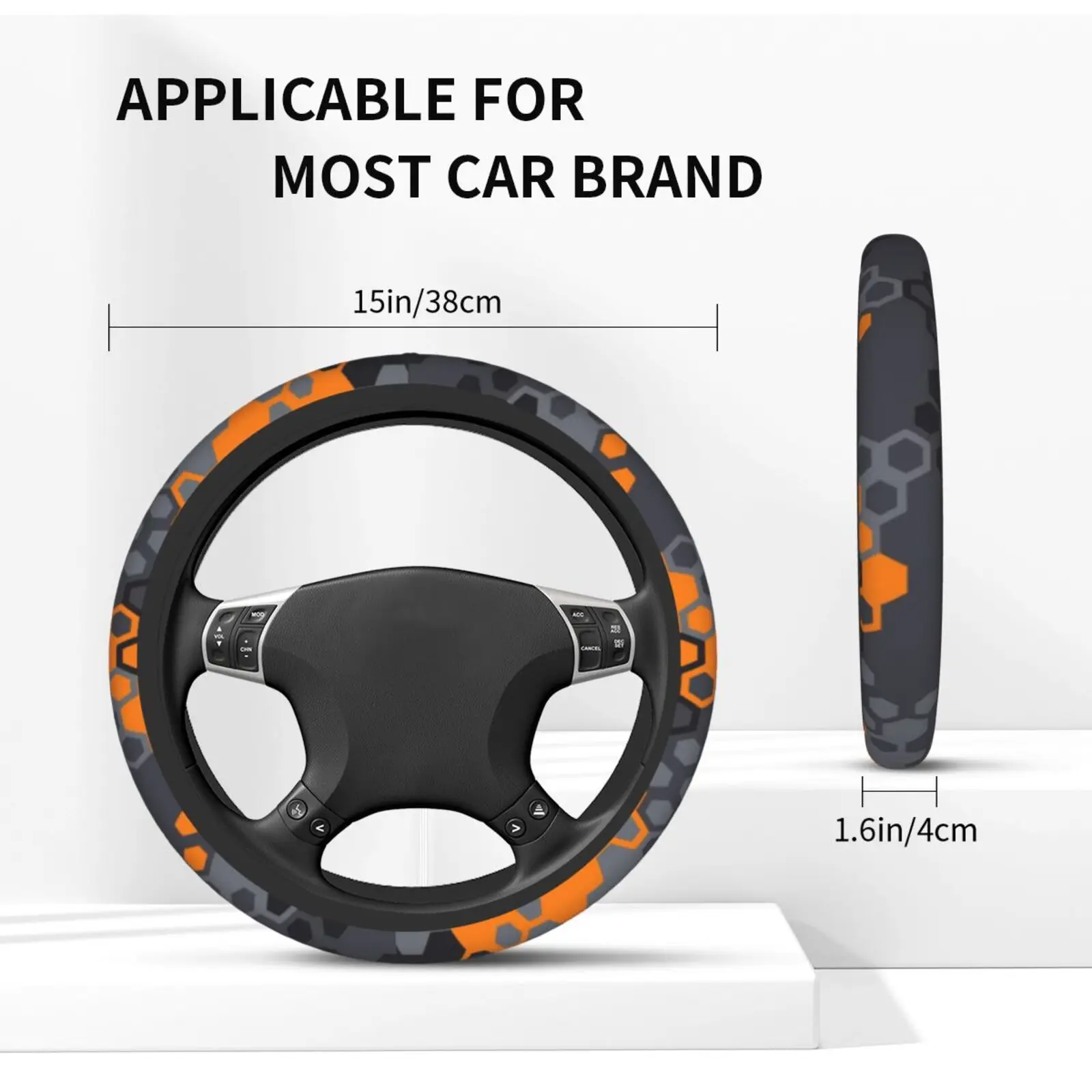 Orange Camouflage Camo Abstract Art Print Car Steering Wheel Cover 37-38 Anti-slip Colorful Auto Decoration Car Accessories - view 5