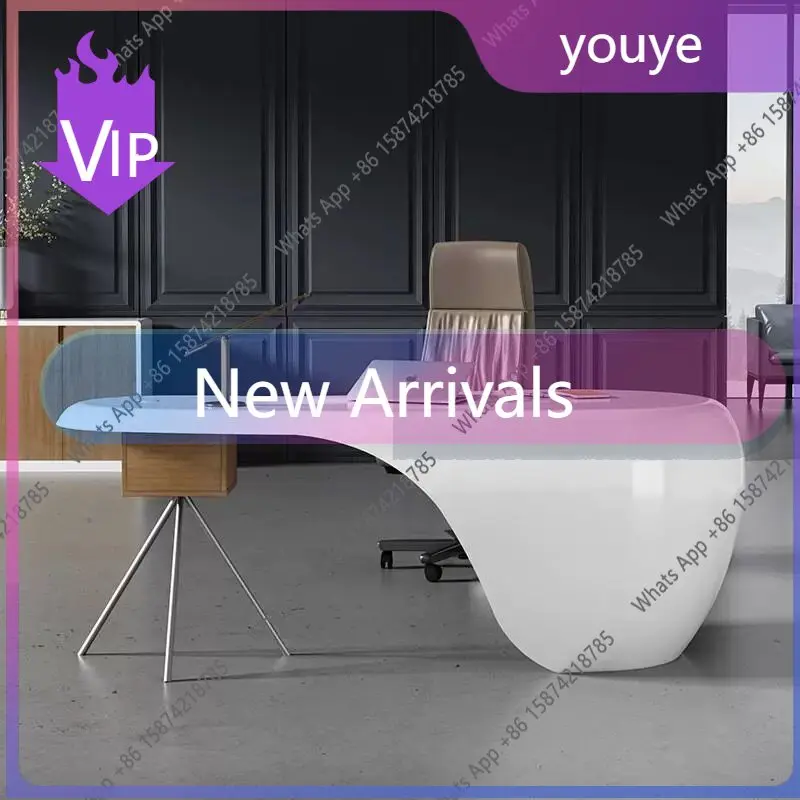 V-Painted boss table simple light luxury simple curved desk writing desk designer model