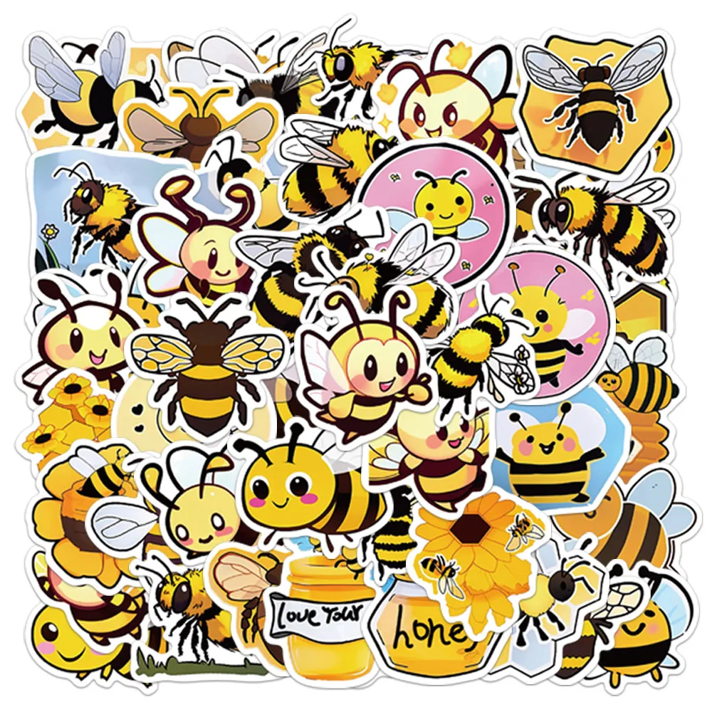 50 pçs criativo abelha bonito dos desenhos animados adesivos decorativos notebook casos de telefone diy adesivos à prova dwaterproof água