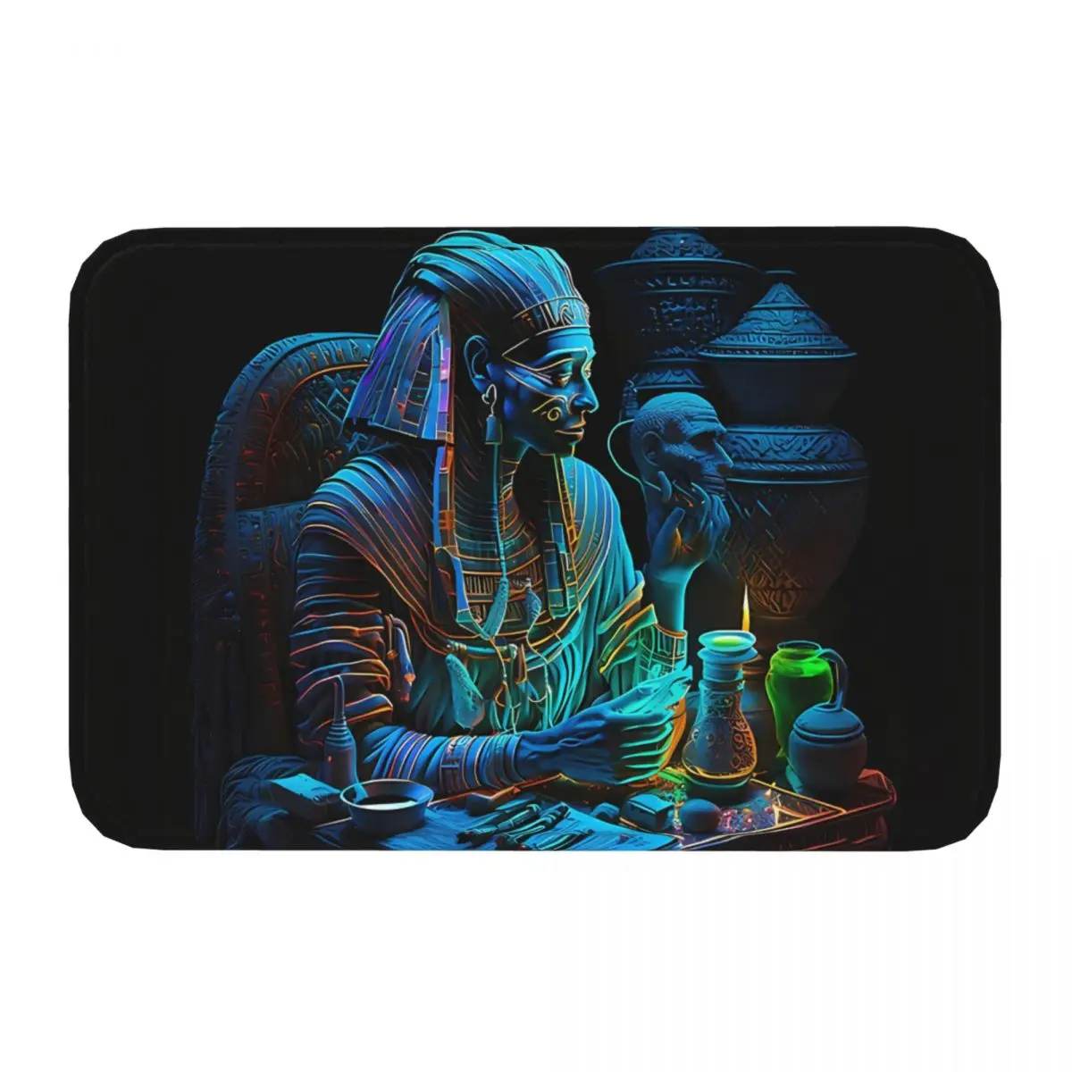 Non-slip Doormat Kitchen Mat Pharaoh's Psychedelic Contemplation Balcony Carpet Entrance Door Rug Bedroom Decor