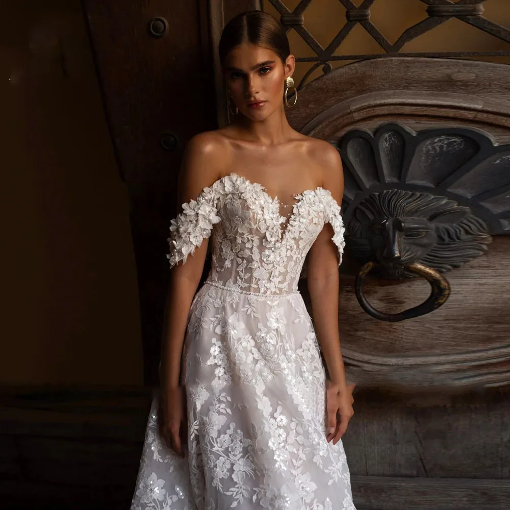 

Сексуальное свадебное платье трапециевидной формы 2024, свадебное платье без рукавов с v-образным вырезом и открытыми плечами, кружево на заказ, женская одежда высокого качества