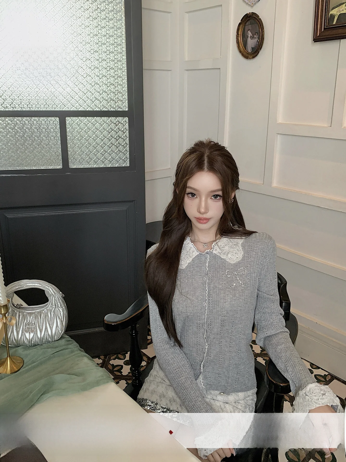 

Girls' Lace Trimmed Doll Collar Knitted Sweater Autumn Winter Long Sve Knitwear Chinese Brand Faionable Casual Top