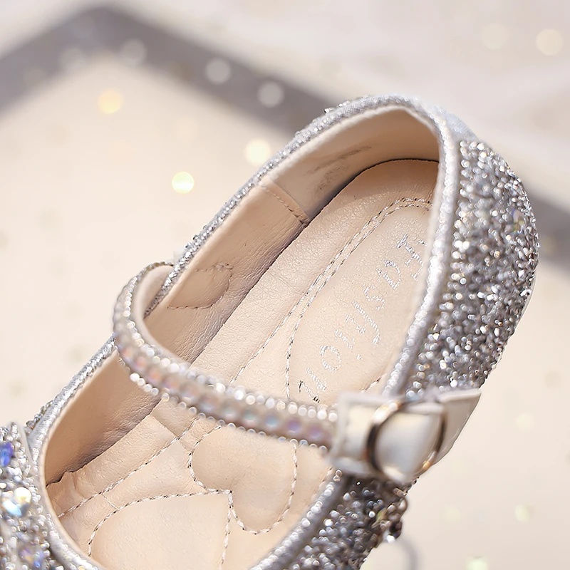 Glitzernde Prinzessinnen-Flachschuhe mit Strasssteinen für Kleinkinder, Frühlings- und Herbstschuhe mit Schleifendekoration, Glitzerkleidschuhe für Party, Hochzeit, Geburtstag – Detail 5
