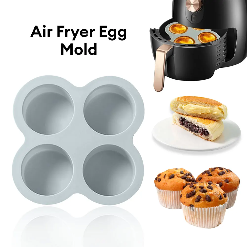 4 Holes Air Fryer Egg Mold Silicone Cake Mold Non-Stick Air Fryer Egg Pan Egg Steamer Tray Kitchen Baking Mold Fried Egg Tool