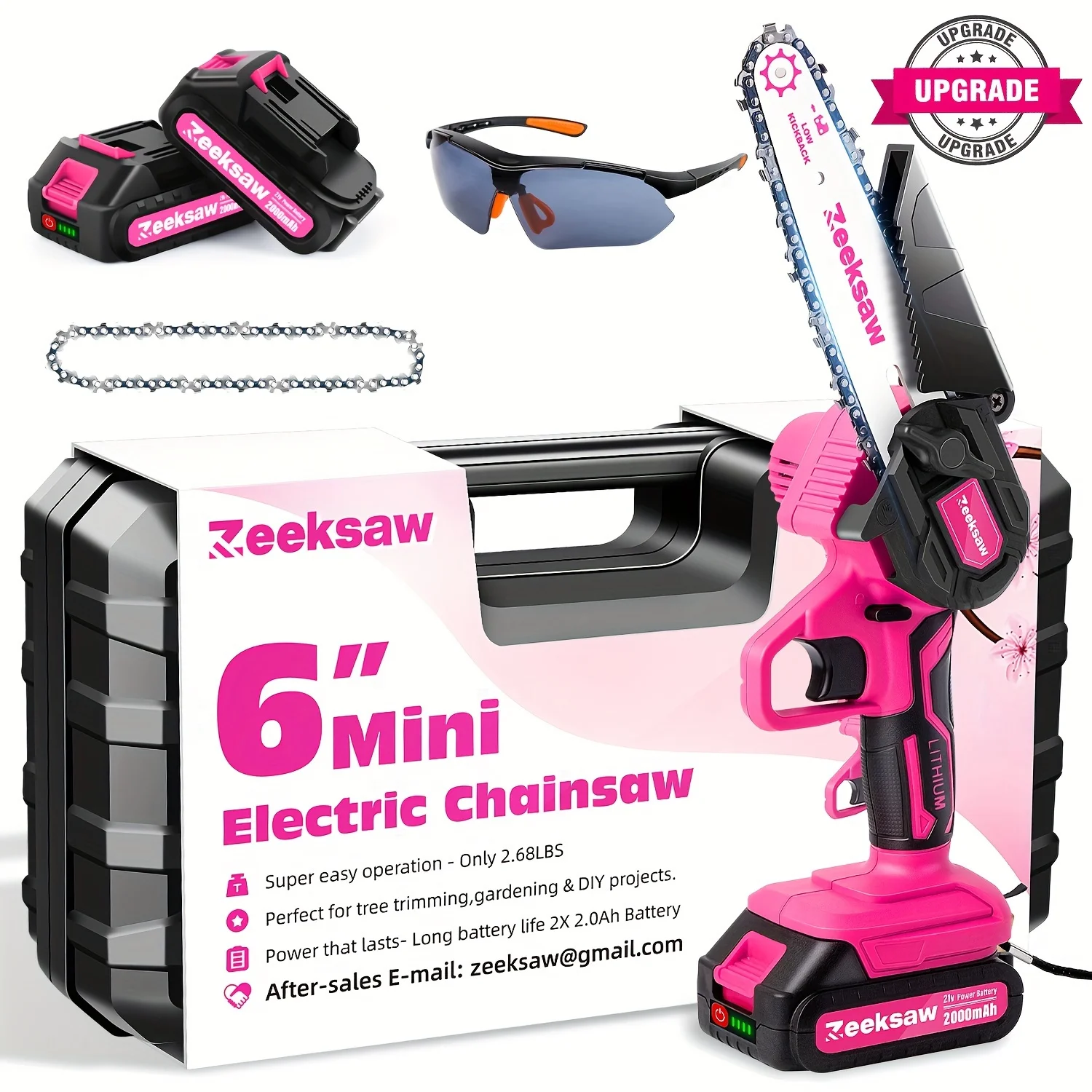 

Compact Pink Electric Handheld Chainsaw with Battery Level Display, Lightweight Chainsaw Designed for Women, Cordless Mini Chainsaw Complete with Battery And Charger, Ideal Gardening Tools Gift