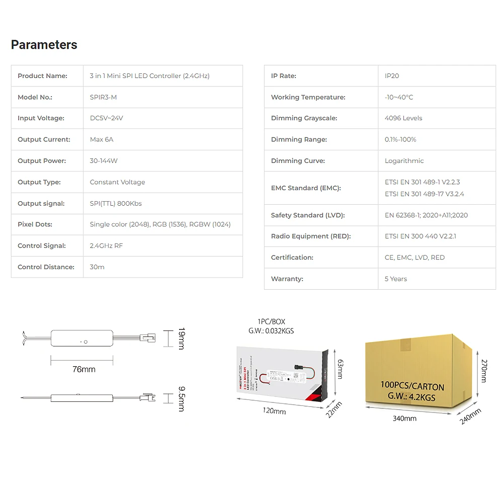 Miboxer SPIR3-M 2,4 GHz 5 V ~ 24 V 3 w 1 SPI pojedynczy kolor/RGB/RGBWIC sygnał TTL Dim kontroler dla WS2811 WS2812 WS2815 LED Pixel Strip