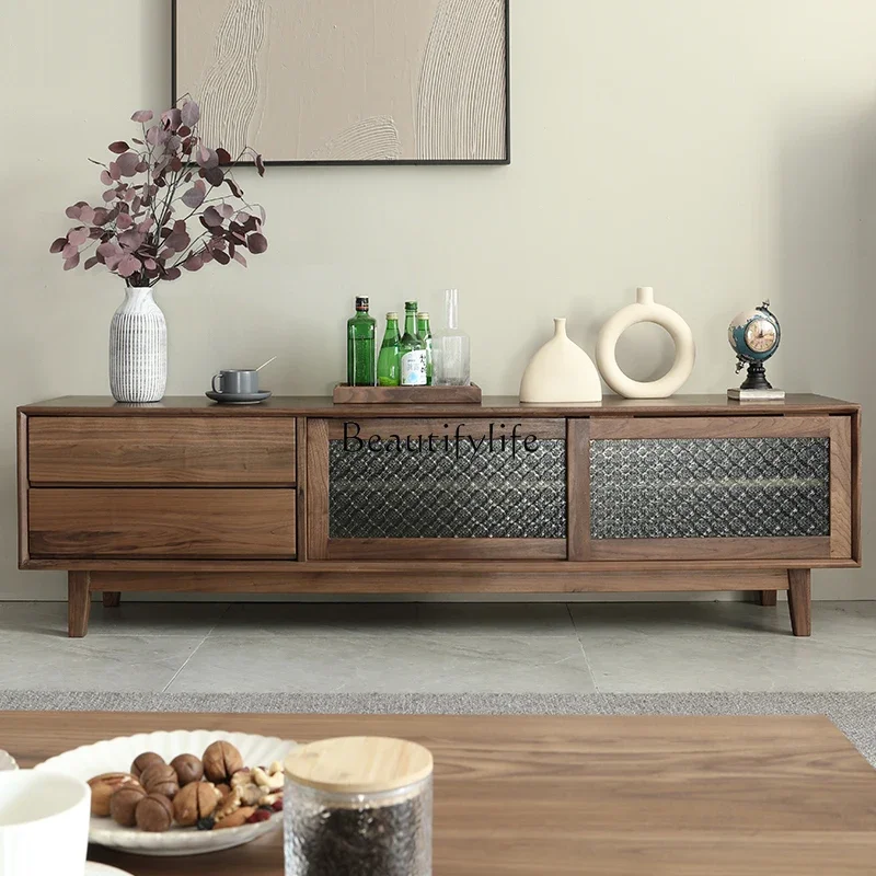 

LNordic Solid Wood Furniture North America Black Walnut Wooden TV Cabinet Living Room Floor Cabinet