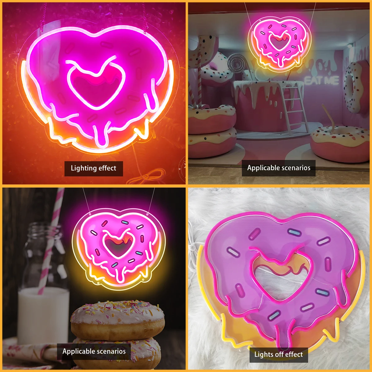 Hartvormige Donuts Open Neonreclames Zijn Van Toepassing Op Dessertwinkels, Supermarktwinkels Led Neonlichten, Maken De Winkel Aantrekkelijker