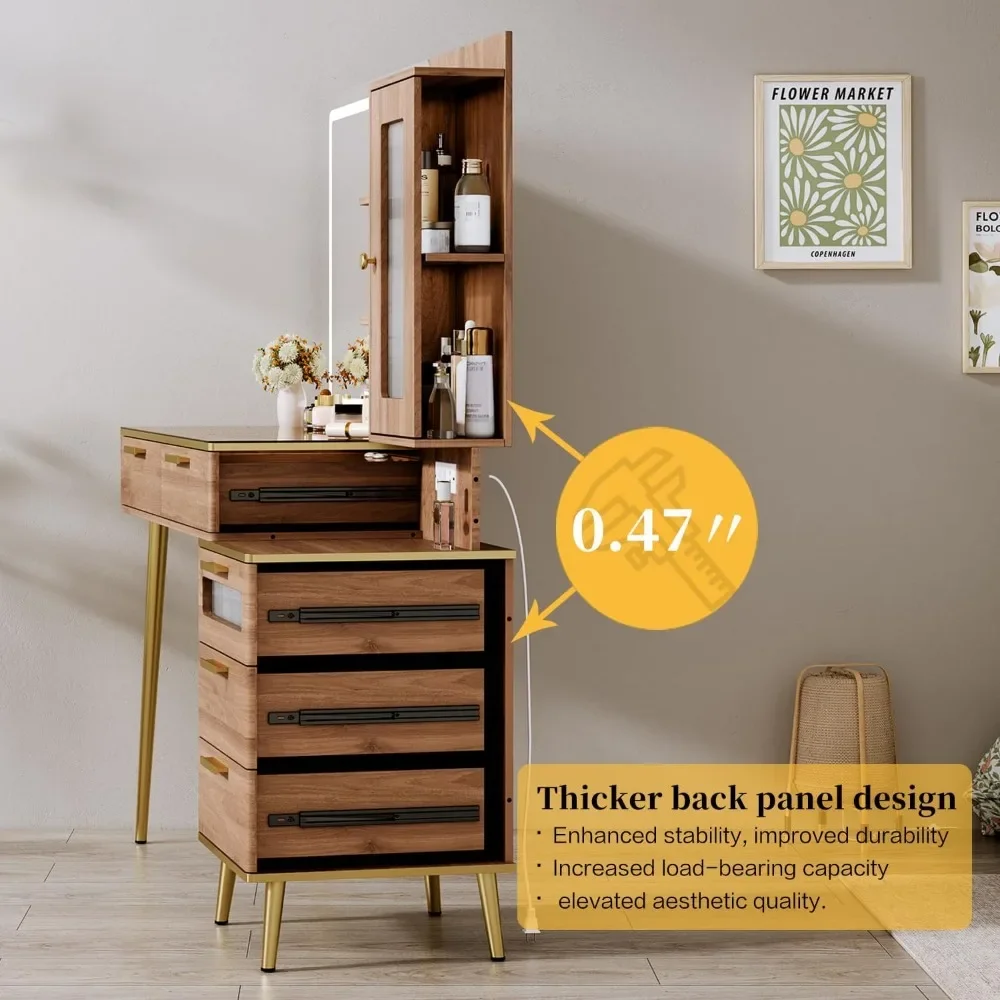 Vanity Desk with 29.53" HD Lighted Mirror, with Mirror and Lights and 5 Drawers and Storage Shelves and Charging Station, Vanity image 5