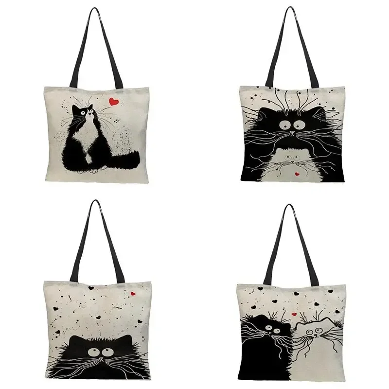 Canvas Bag High-Definition Digital Printed Shopping Bag Cat Pattern Environmentally Friendly And Portable Linen Bag image 6