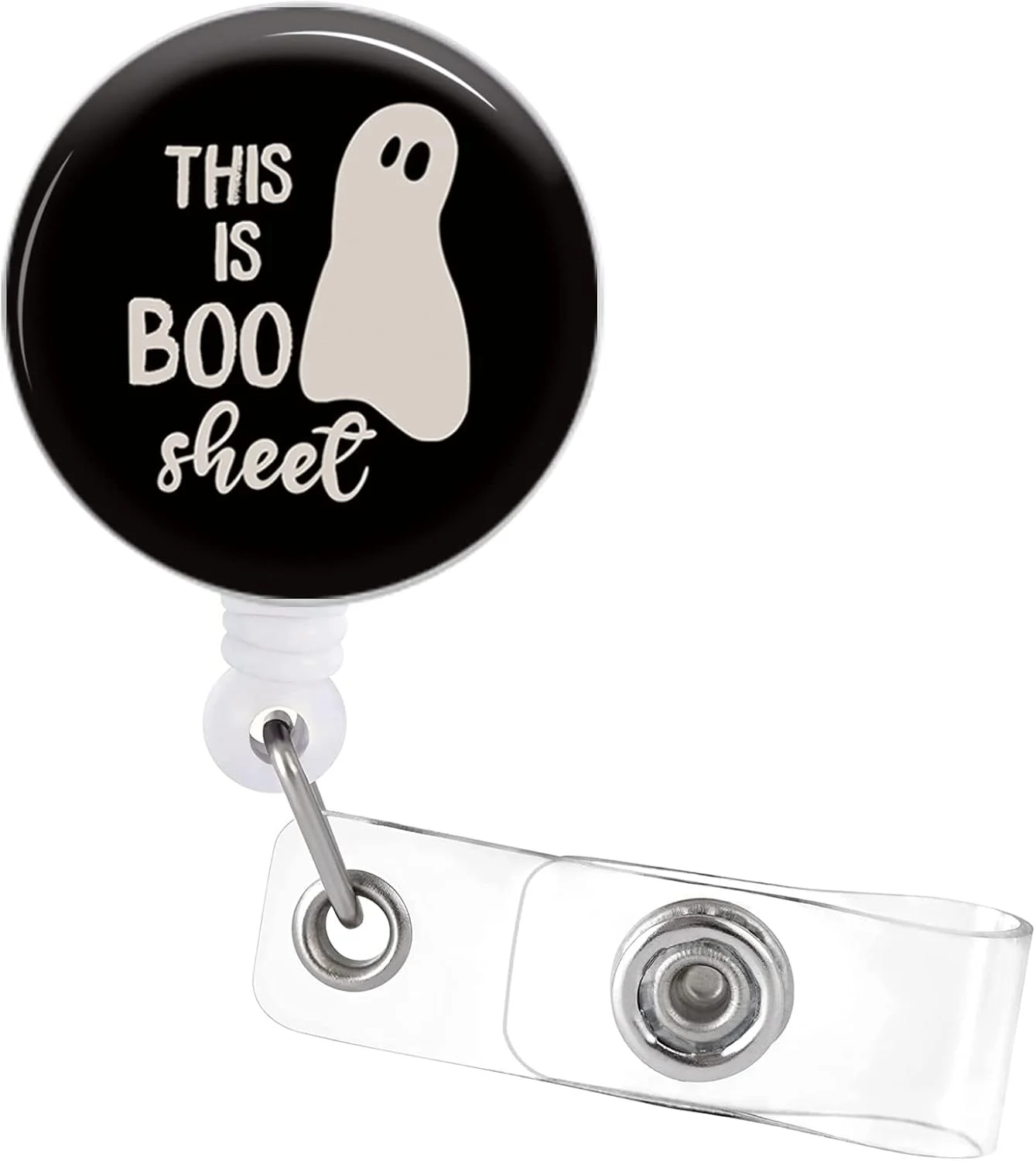 Halloween Badge Reel Retractable ID Clip This is Cute Ghost Holder Alligator Holiday Nurse Office Staff Student Name Tag Decor