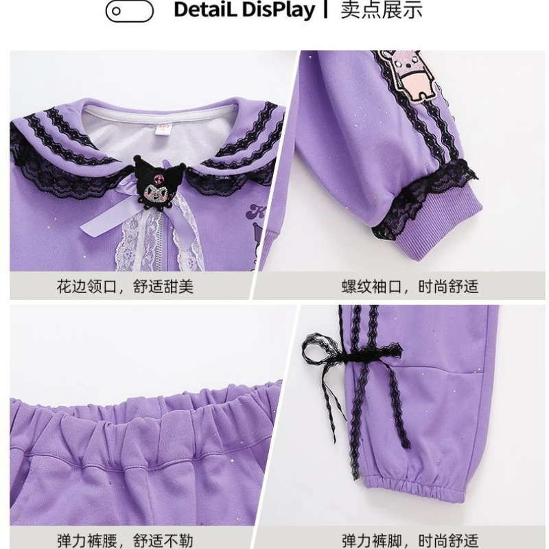 Sanrio Girls Kuromi Suit Spring and Autumn Fashion New Children's Style Sweatshirt Casual Two-piece Set Girls Holiday Gift