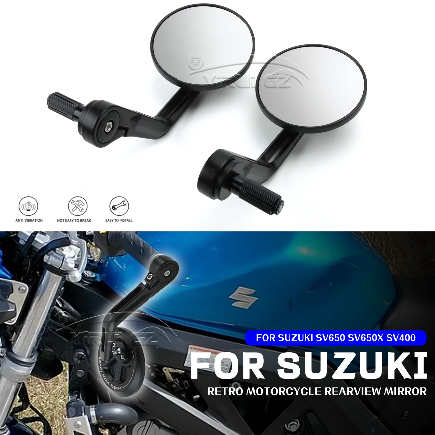 Motorcycle Rearview Handlebar Rearview Mirror Retro Handlebars Side Mirror FOR Suzuki SV650 SV650X SV400 SV650 SV650X SV 400 650