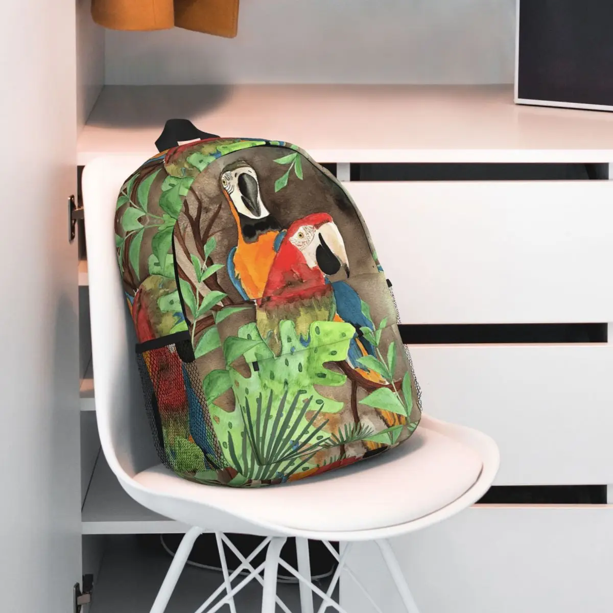 Two Parrot In Branch Watercolor Painting Backpack Student BookBag Children School Bag Laptop Shoulder Bags for Men Women