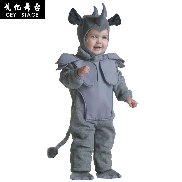 Kids Boy Rhino Onesies Kigurumi Costume Bull Cartoon Animal Halloween Party Rhinoceros Jumpsuits Pyjamas Suit