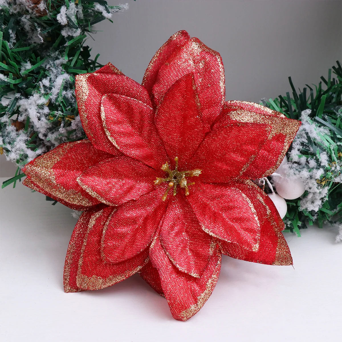 

12Pcs Simulation Christmas Flower Decor 13Cm Glitter Artificial Blooms for Home Hotel Restaurant Xmas Tree Wall Door Window
